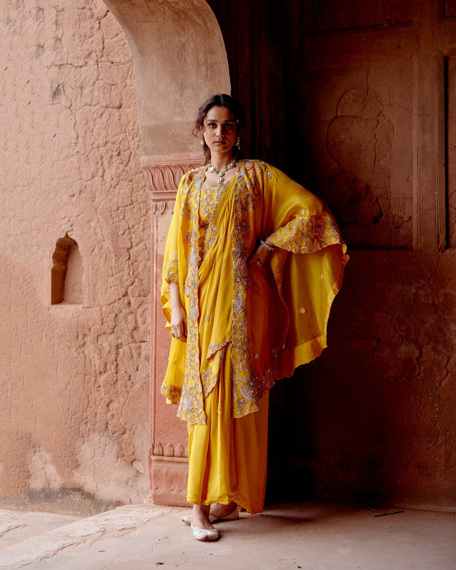 Signature Cape Set With Skirt & Drape Sash