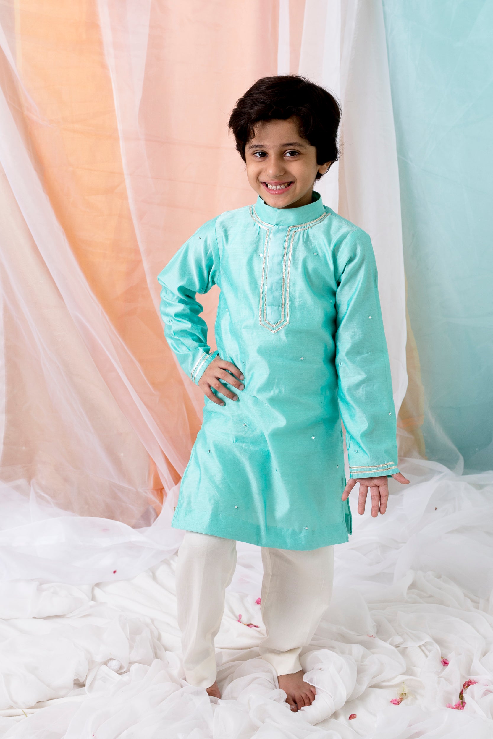 Mirror Work Chanderi Kurta With Sequin And Thread Work Jacket
