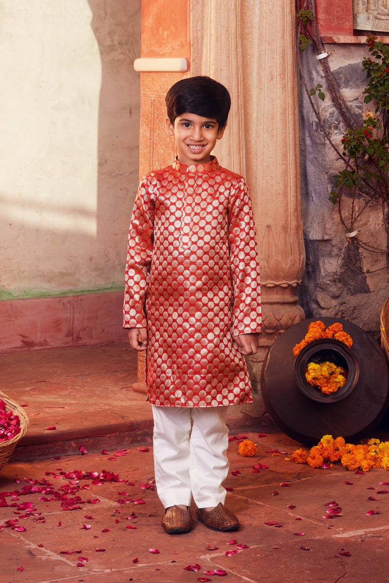 Red Kurta With White Pant