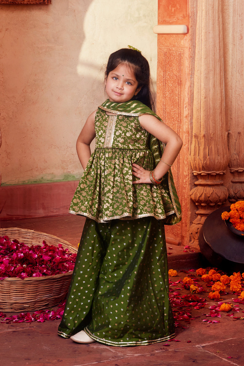 Green Peplum Top With Palazzo And Dupatta