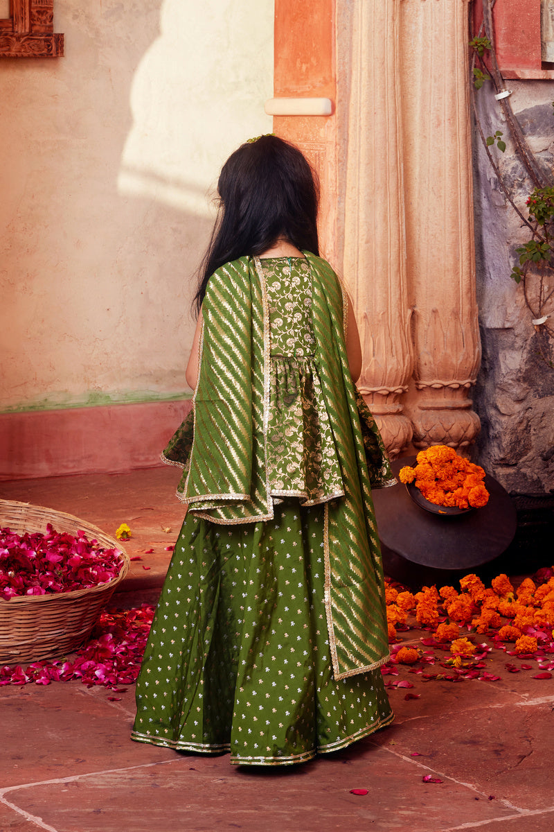 Green Peplum Top With Palazzo And Dupatta
