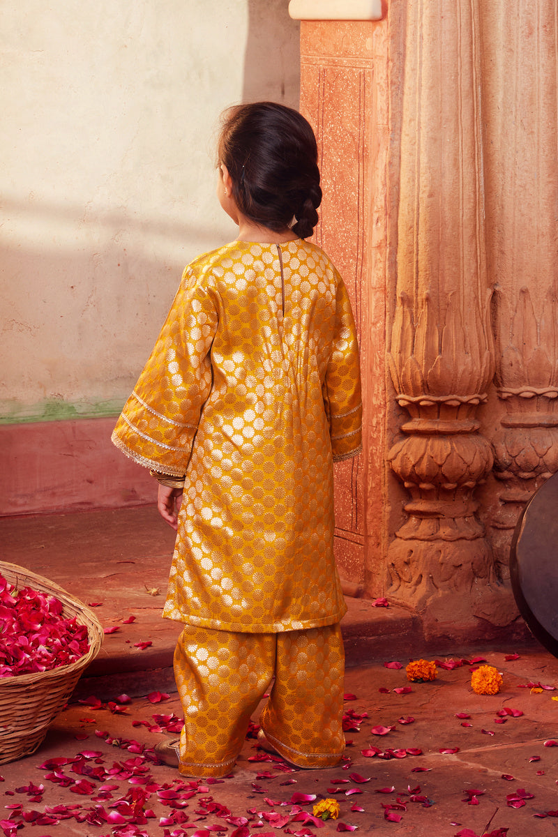 Mustard Brocarde Kurta With Matching Salwar
