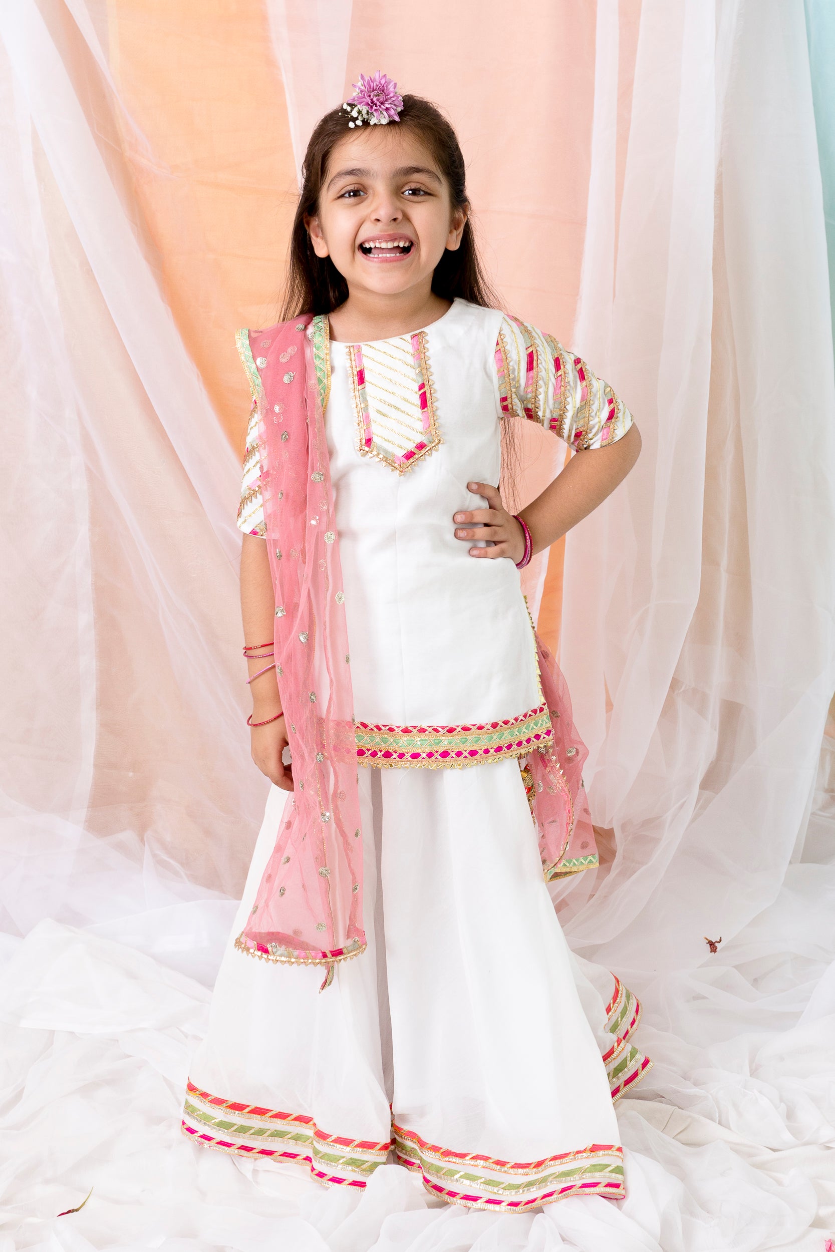 Off White Muslin Shirt With Sharara