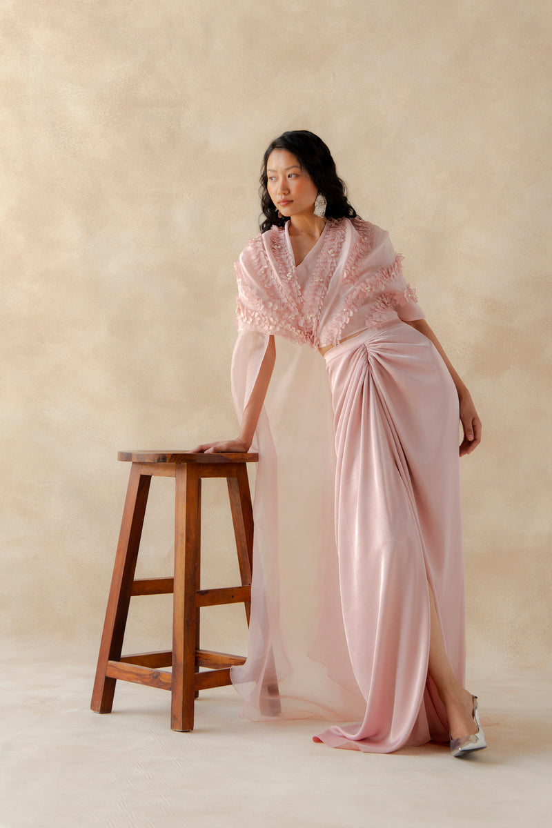 Hydrangea Organza Cape With Bustier And Drape Skirt