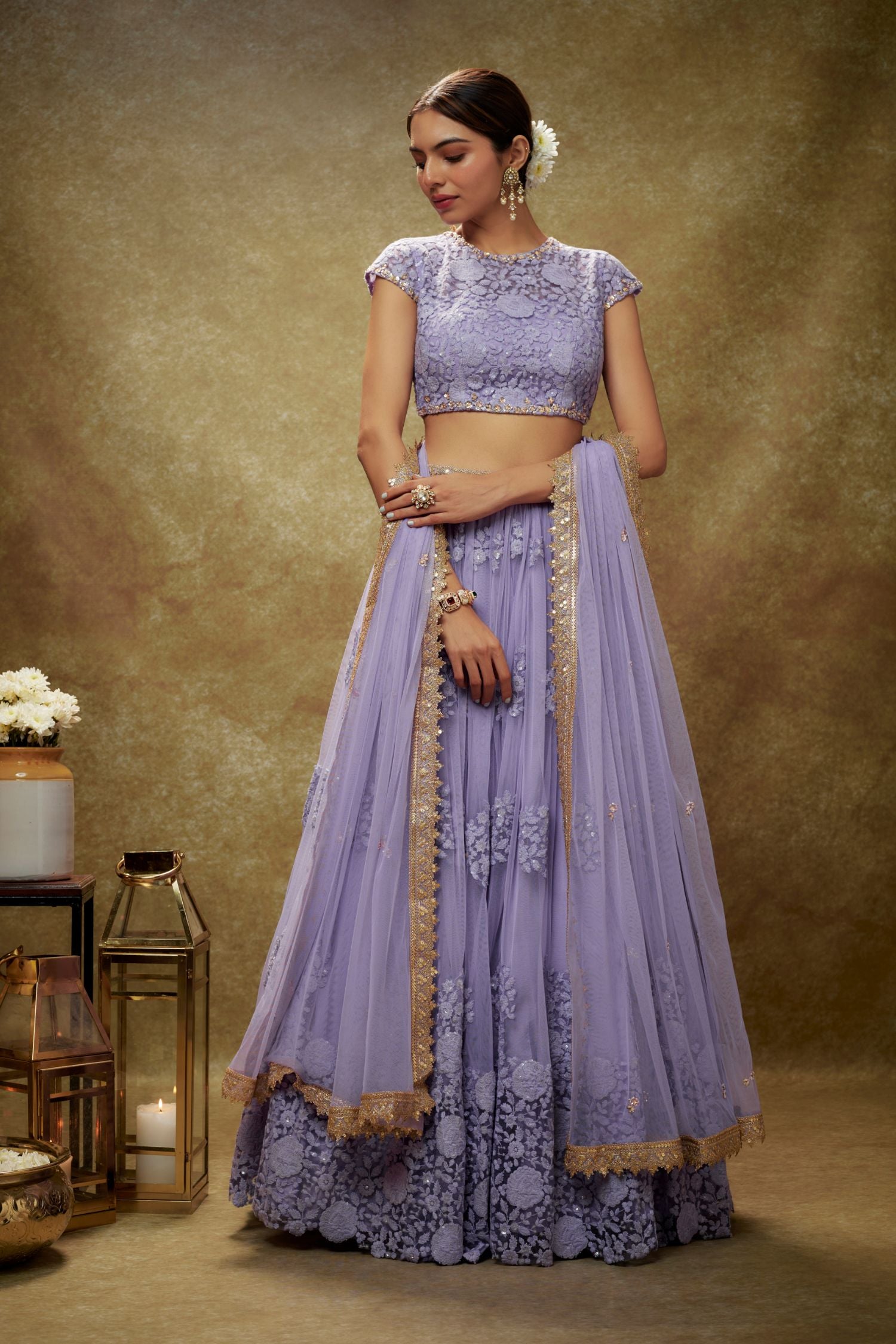 Cosmos Lavender Floral Threadwork Lehenga Set