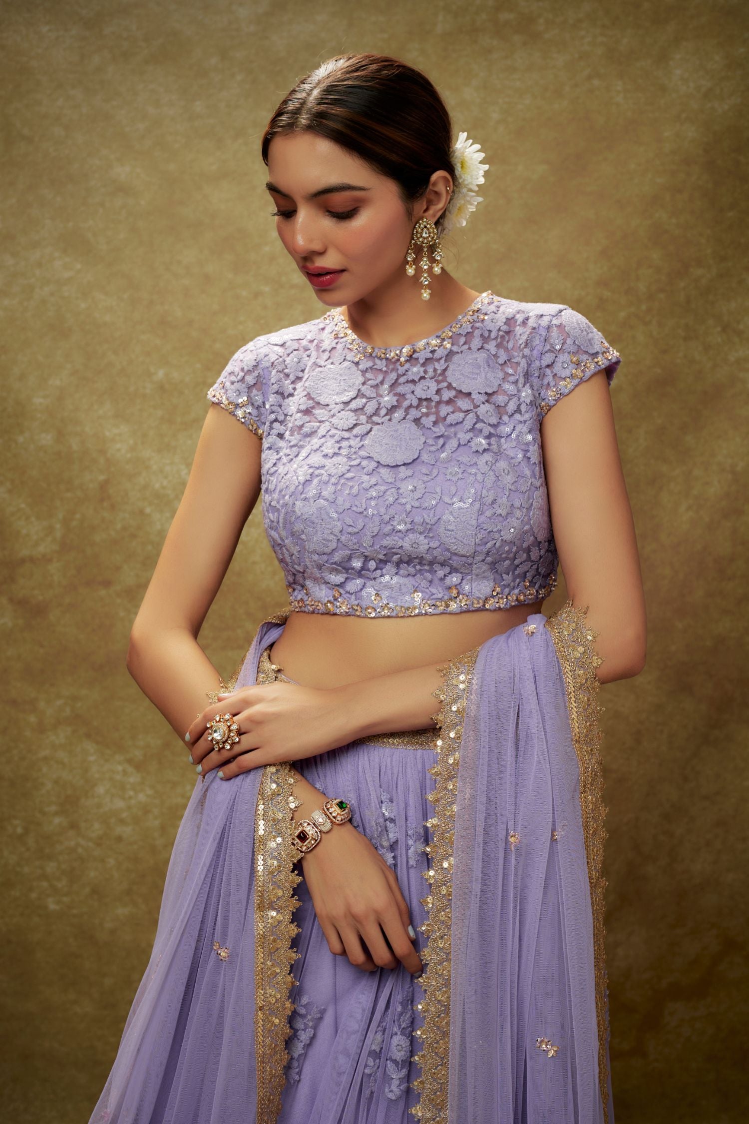 Cosmos Lavender Floral Threadwork Lehenga Set