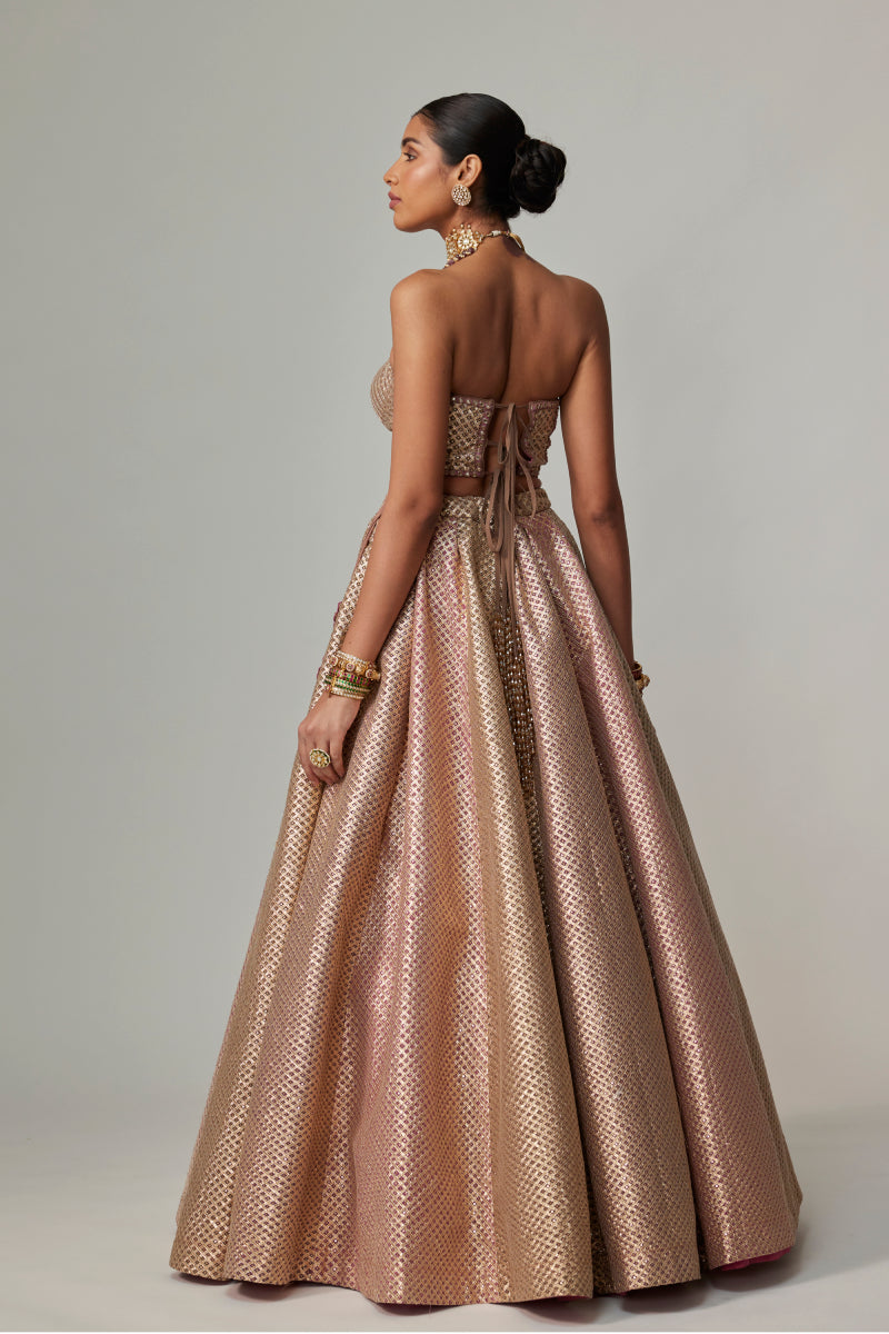 DEEP BEIGE MULTICOLOR CORSET WITH SKIRT