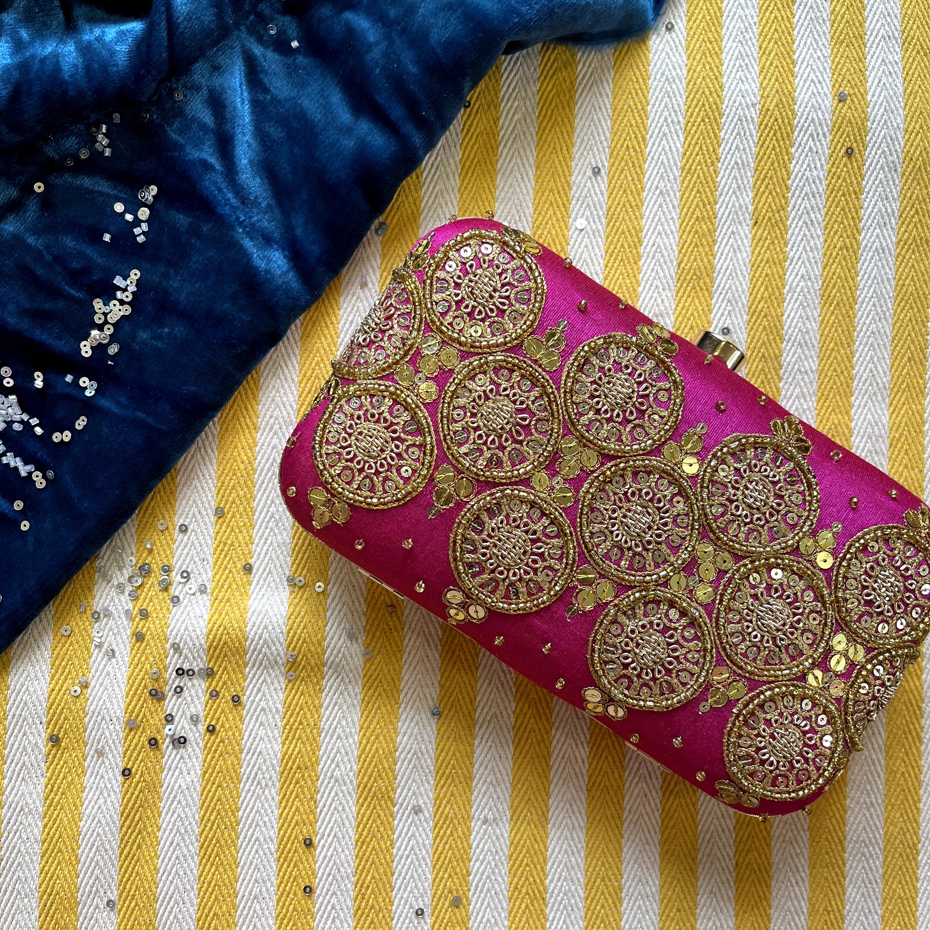 Classic Golden Marodi Clutch (Pink)