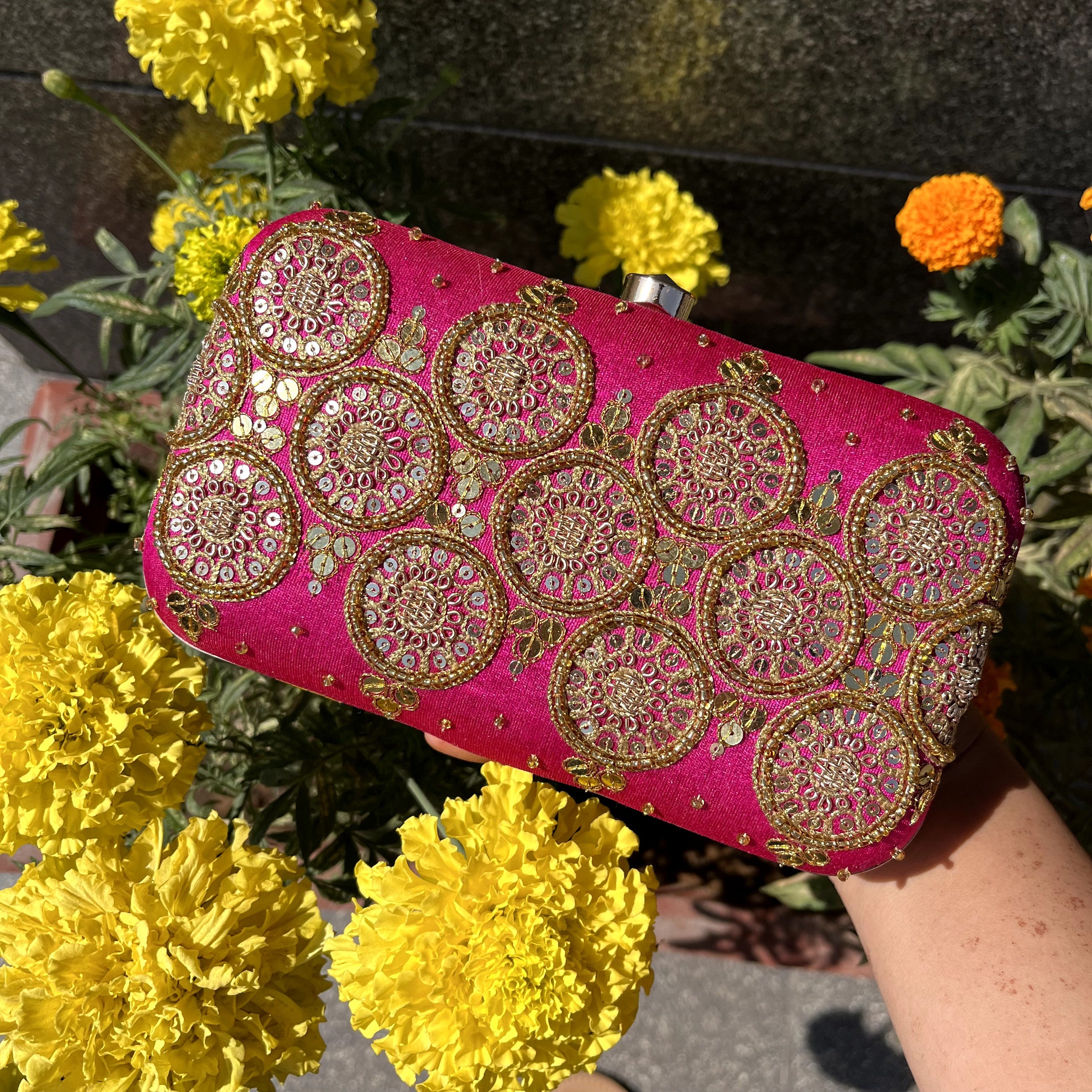 Classic Golden Marodi Clutch (Pink)