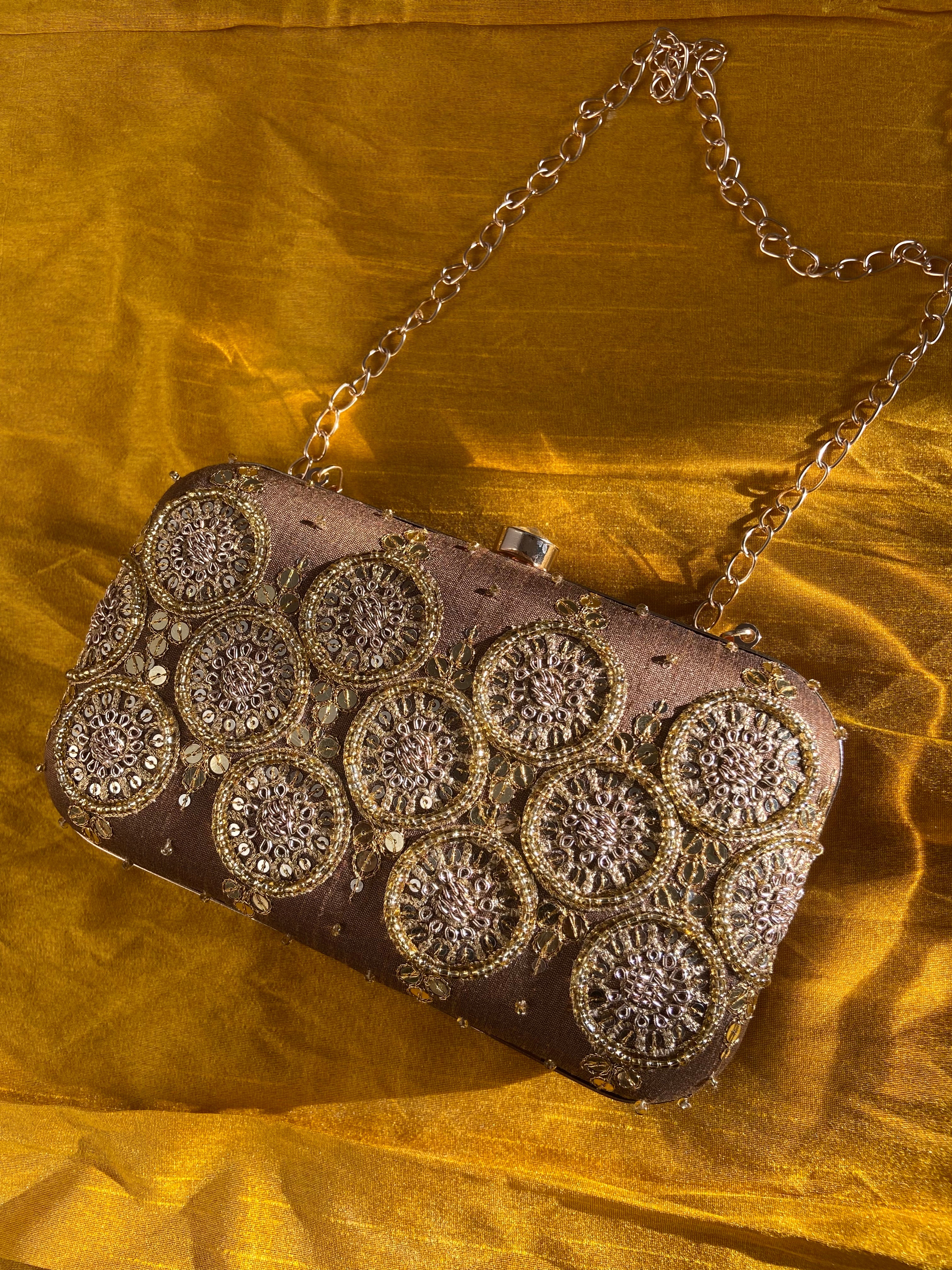 Classic Golden Marodi Clutch (Brown)