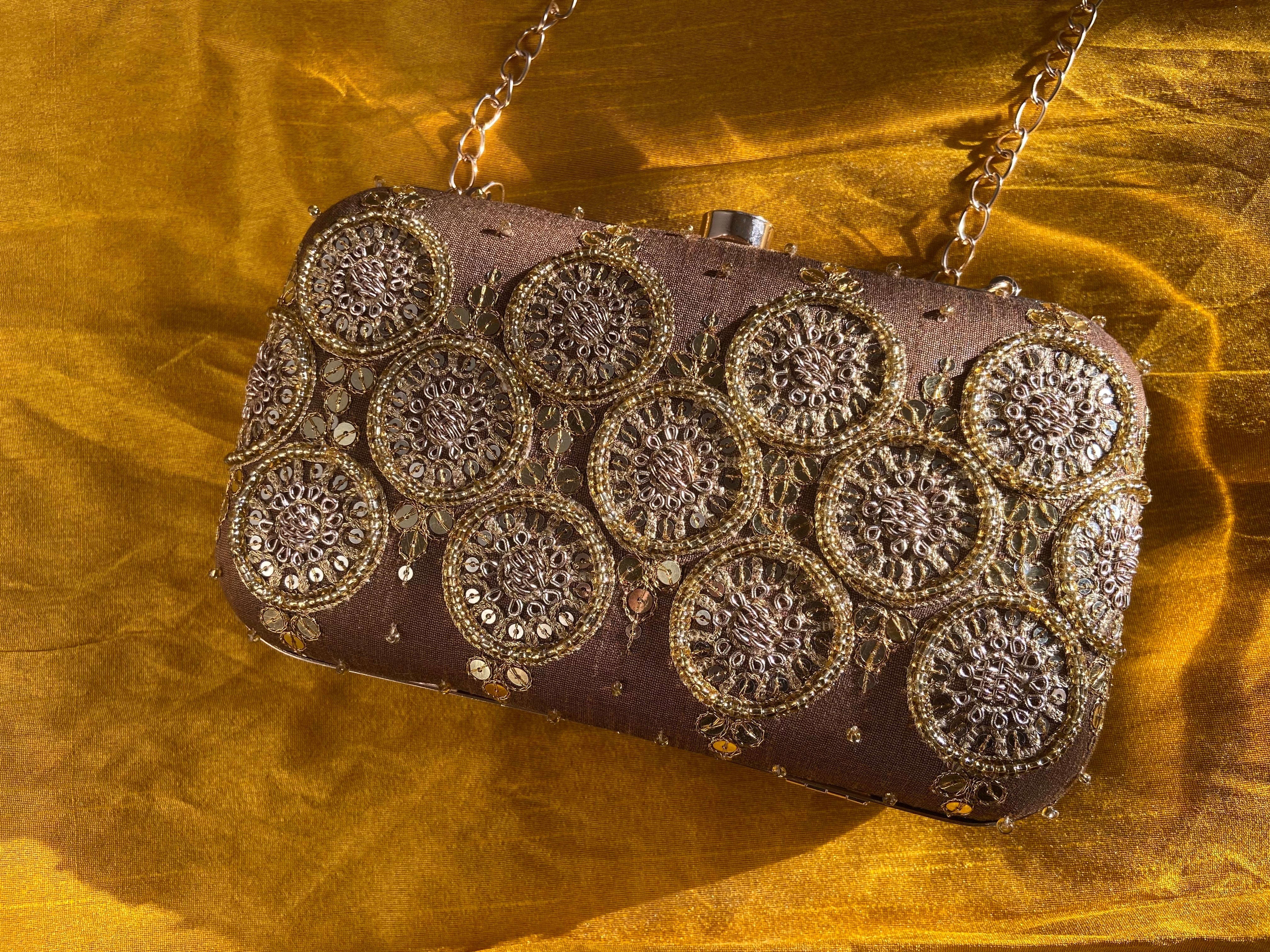 Classic Golden Marodi Clutch (Brown)