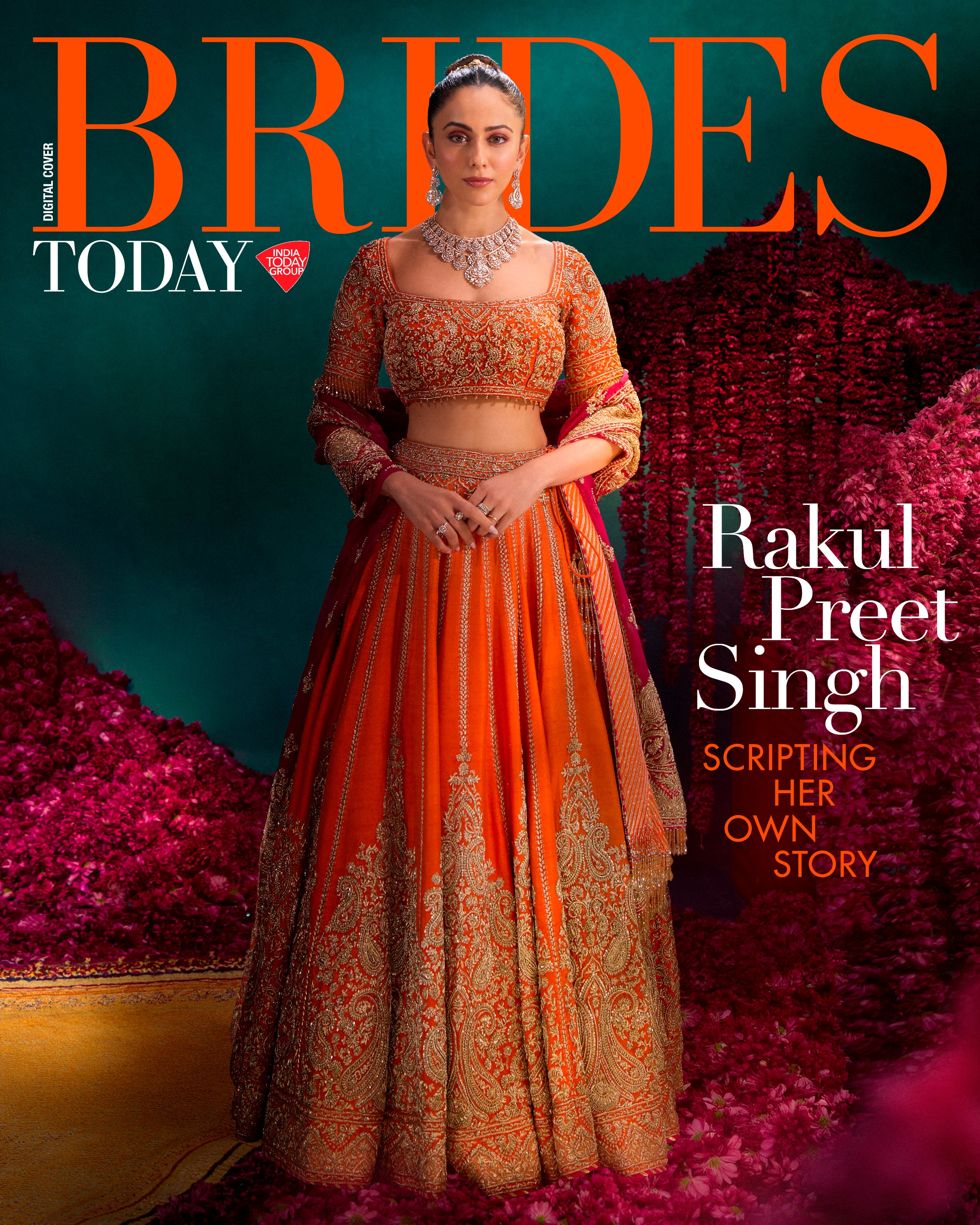 Rakul Preet In Nagma - Orange Lehenga Set with Blouse & Hot Pink Dupatta