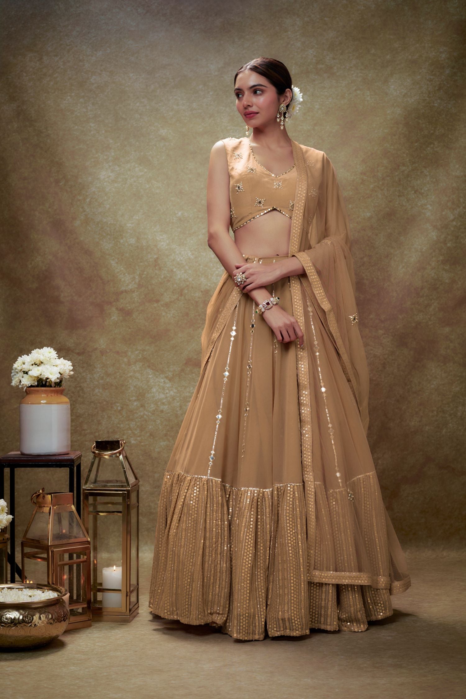 Dahlia Fawn Mirror Work Sequin Lehenga Set
