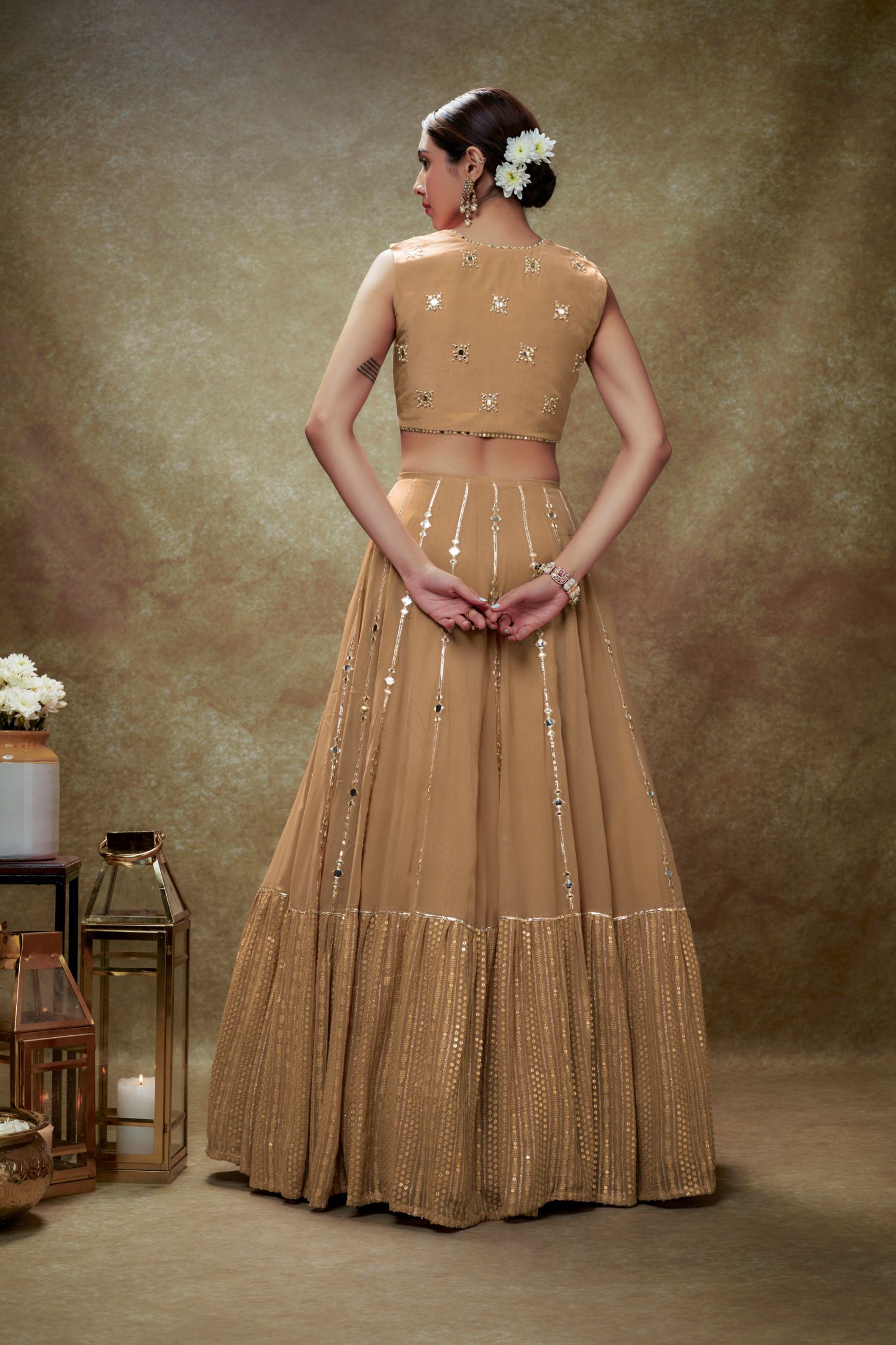 Dahlia Fawn Mirror Work Sequin Lehenga Set