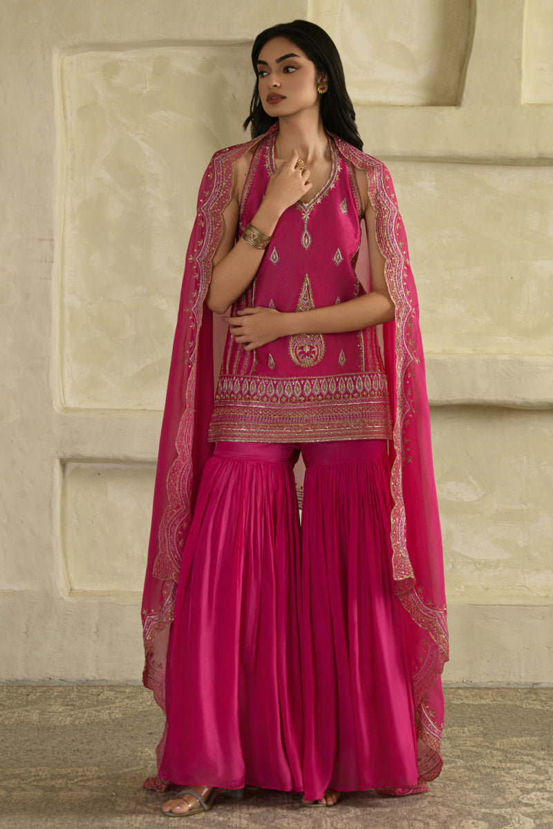 Zeba Halter Kurta Set – Rani Pink