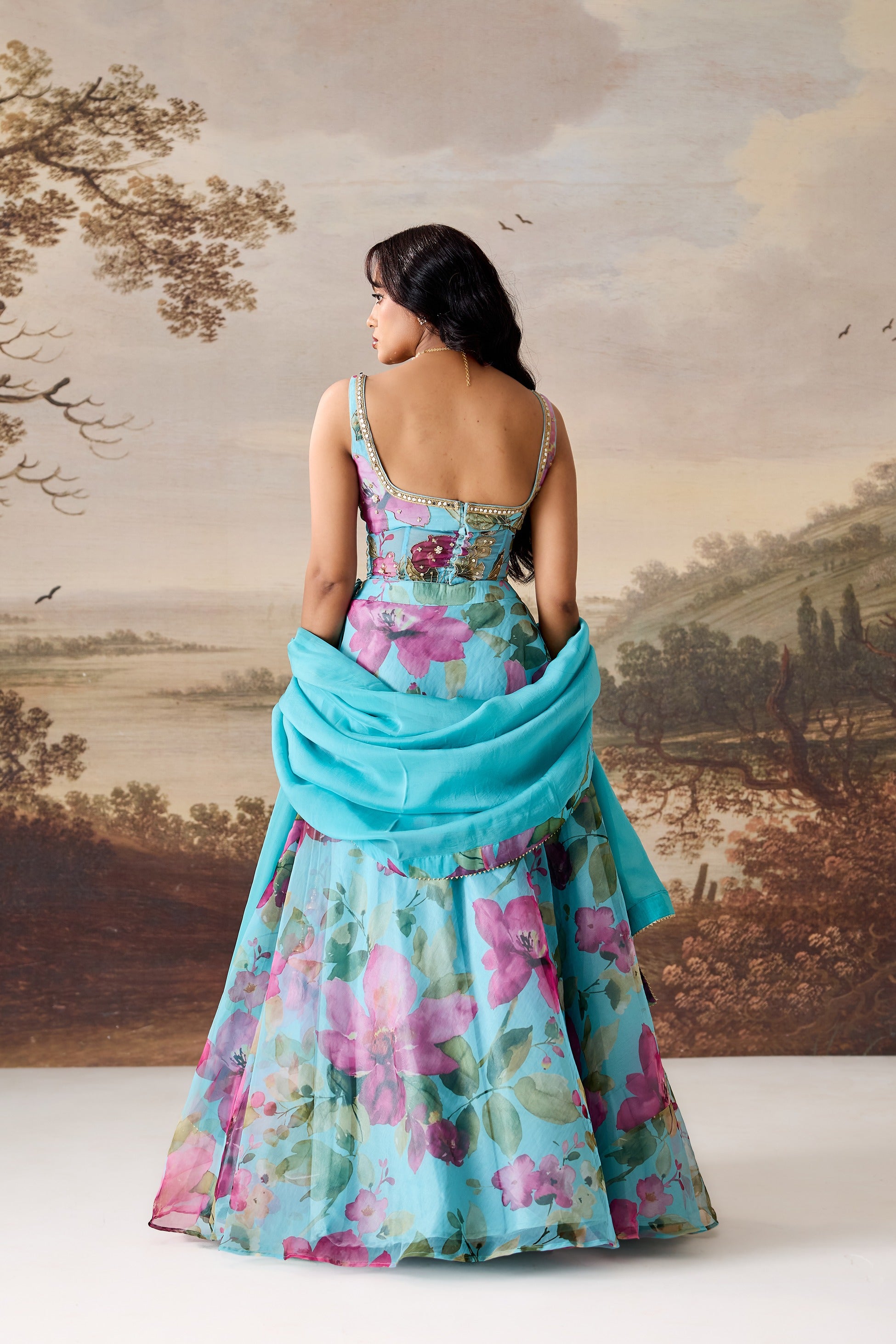 Sea Green Emb Corset Lehnga Dupatta Set
