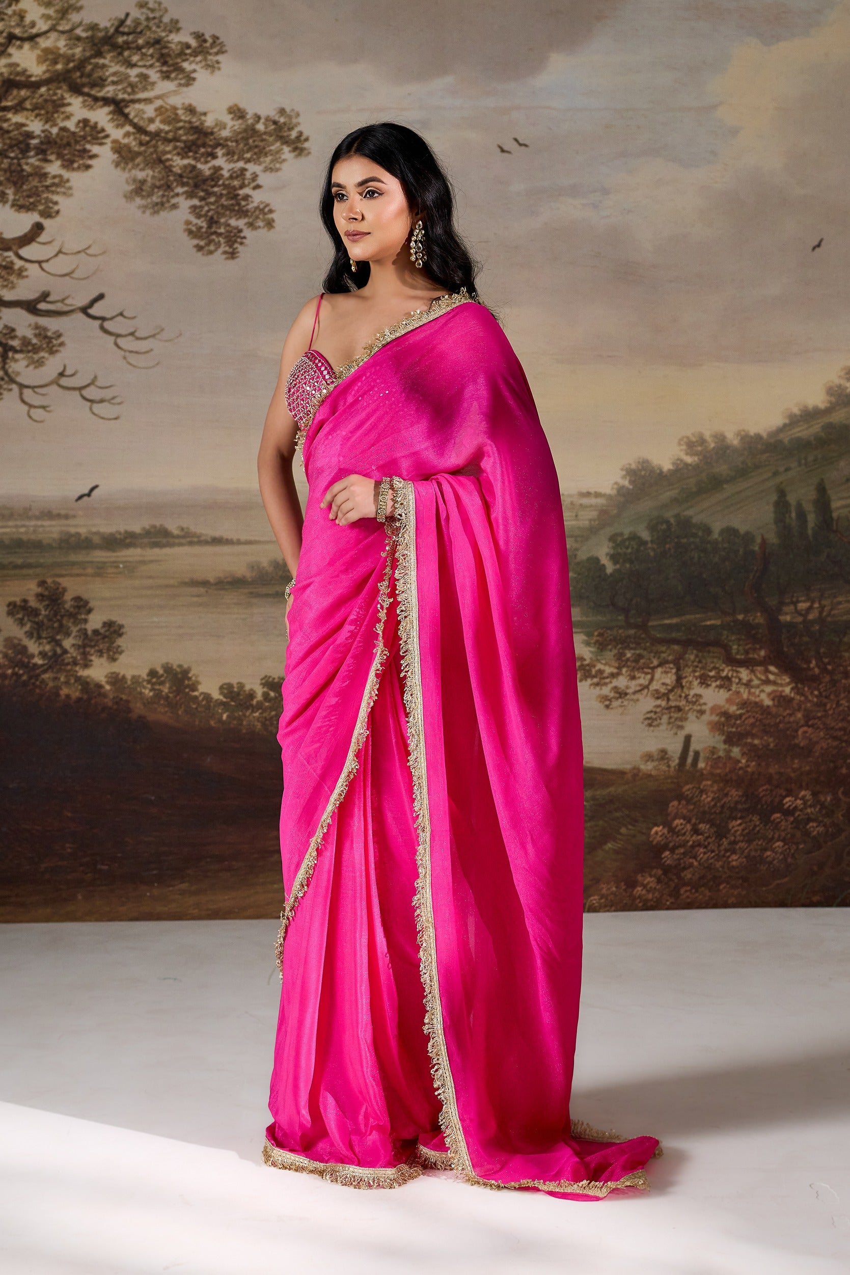 Fucsia Emb Corset Stitched Saree Set