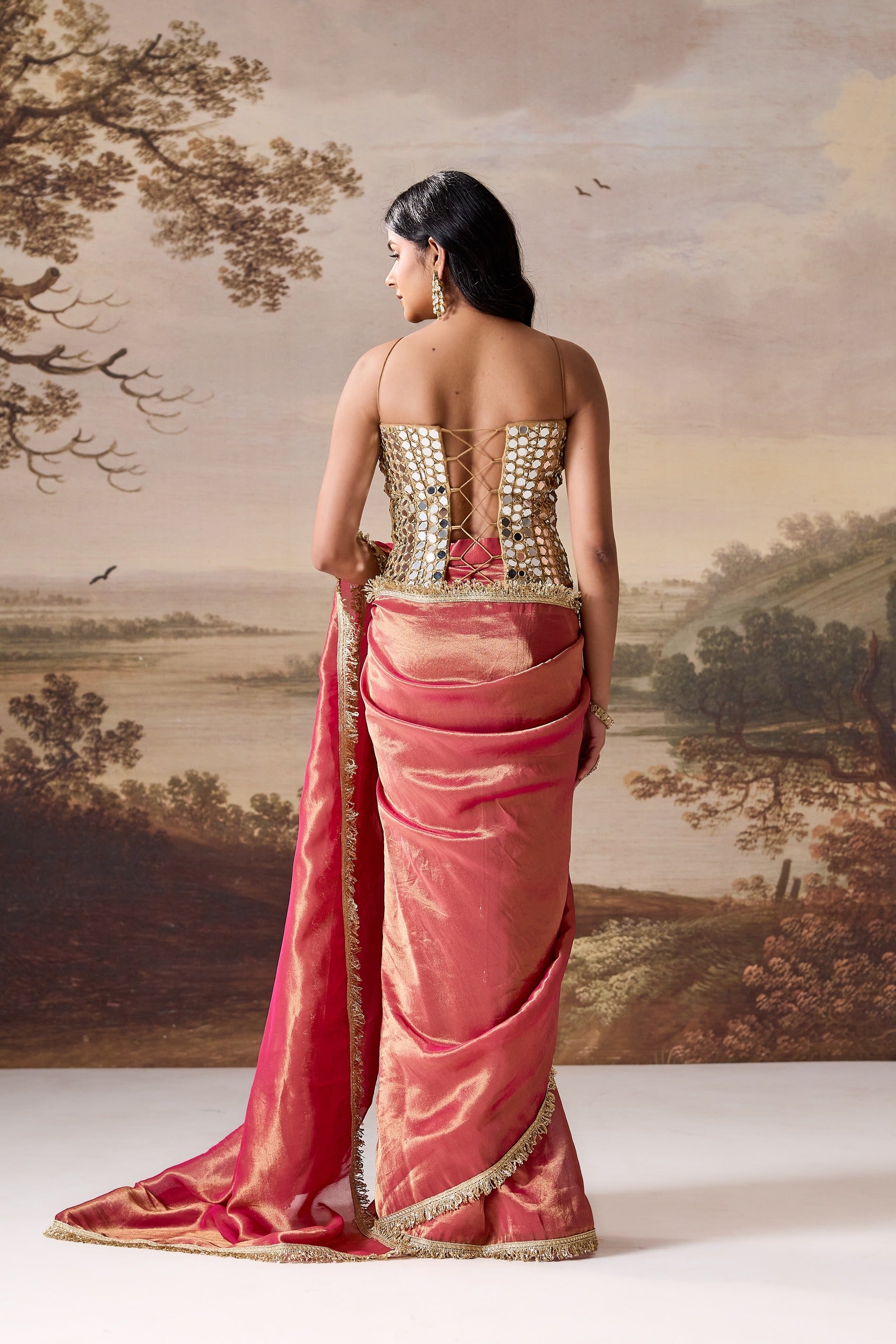 Fucsia Emb Corset Stitched Saree Set