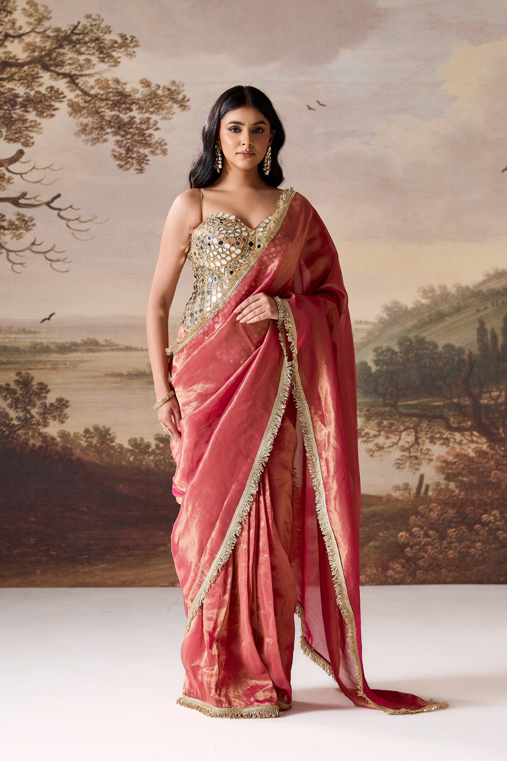 Fucsia Emb Corset Stitched Saree Set