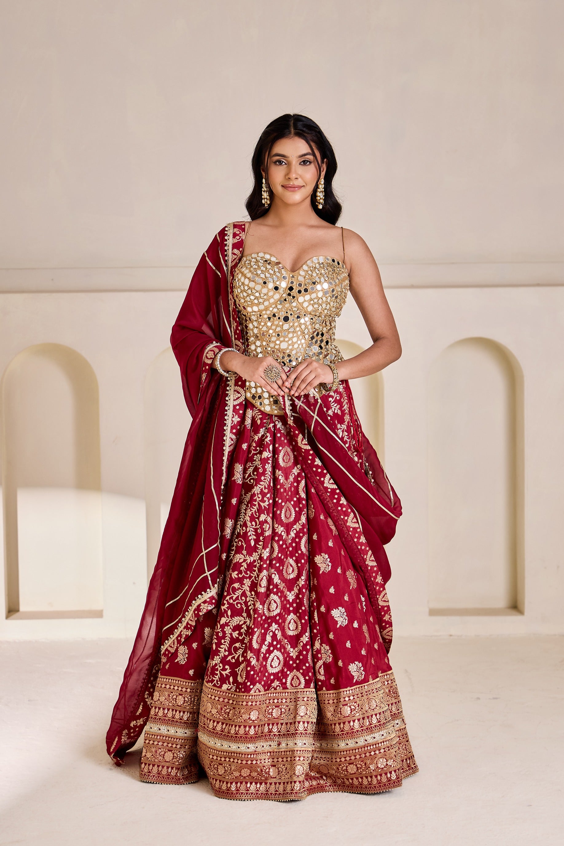 Gold Emb Corset And Brocade Lehnga Set