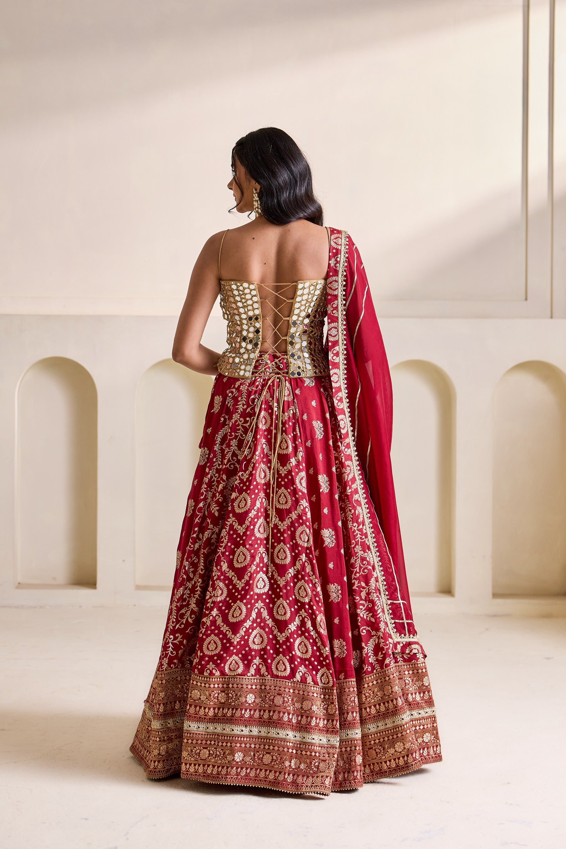 Gold Emb Corset And Brocade Lehnga Set
