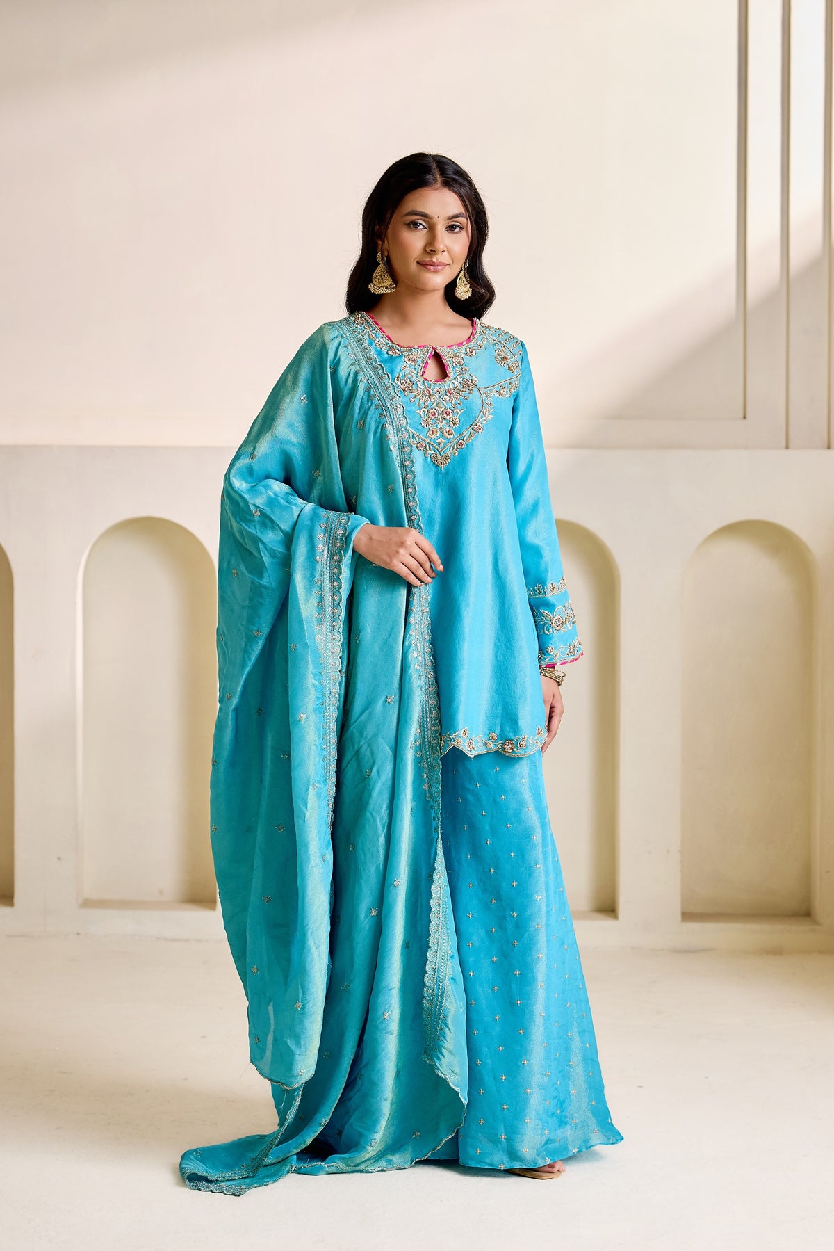 Sky Blue Embroidery Kurti Set