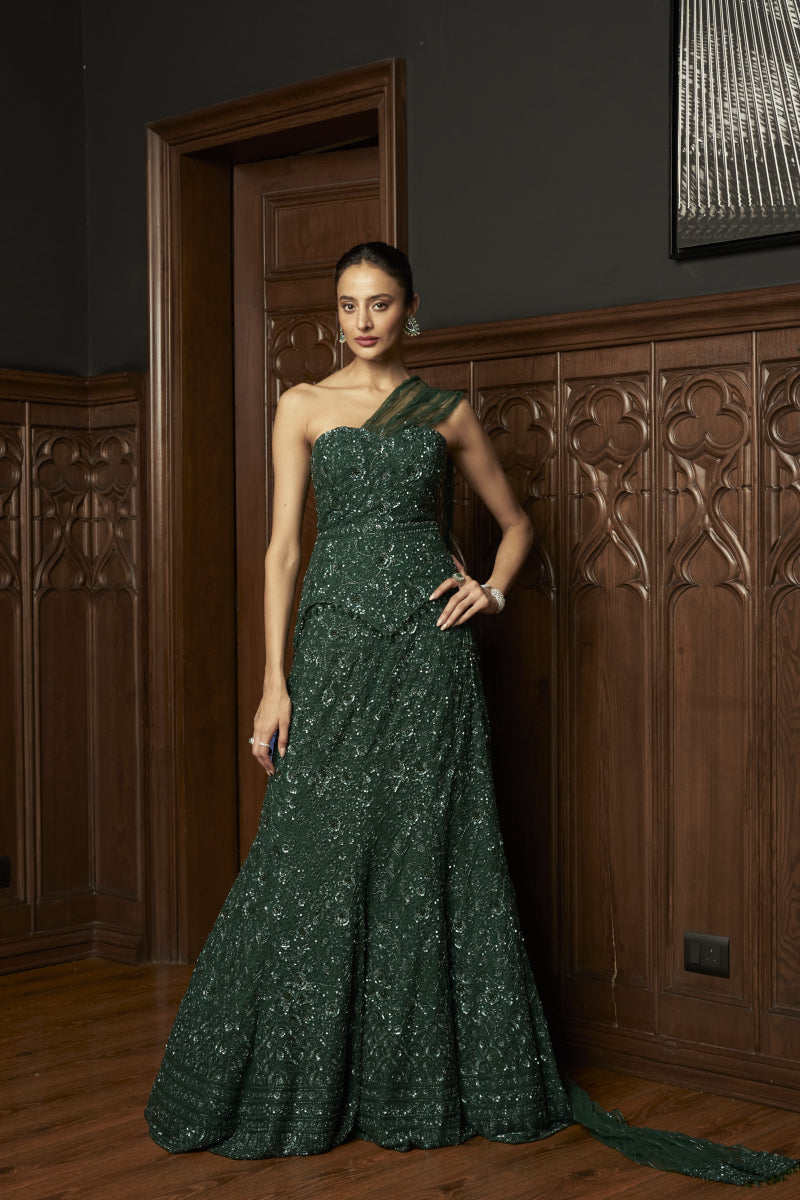 Emerlad Fishcut Lehenga With Corset Blouse