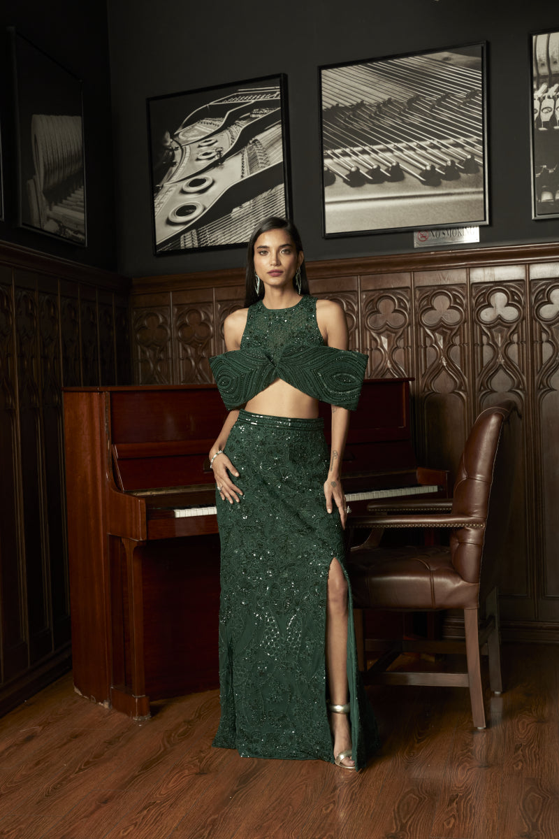 Emerald Indowestern Top-Skirt Set