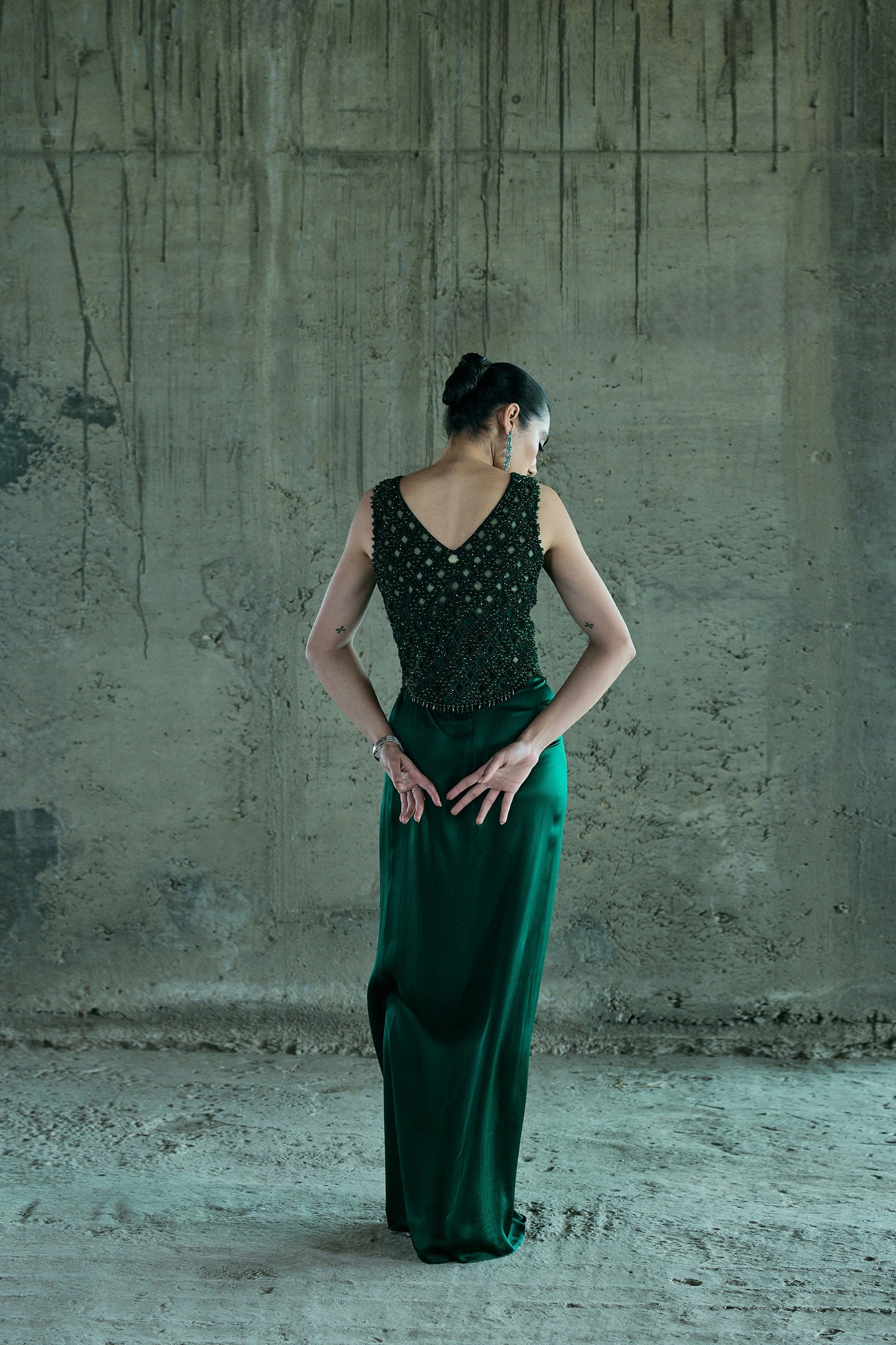 Emerald Crystal Jacket With Skirt Set