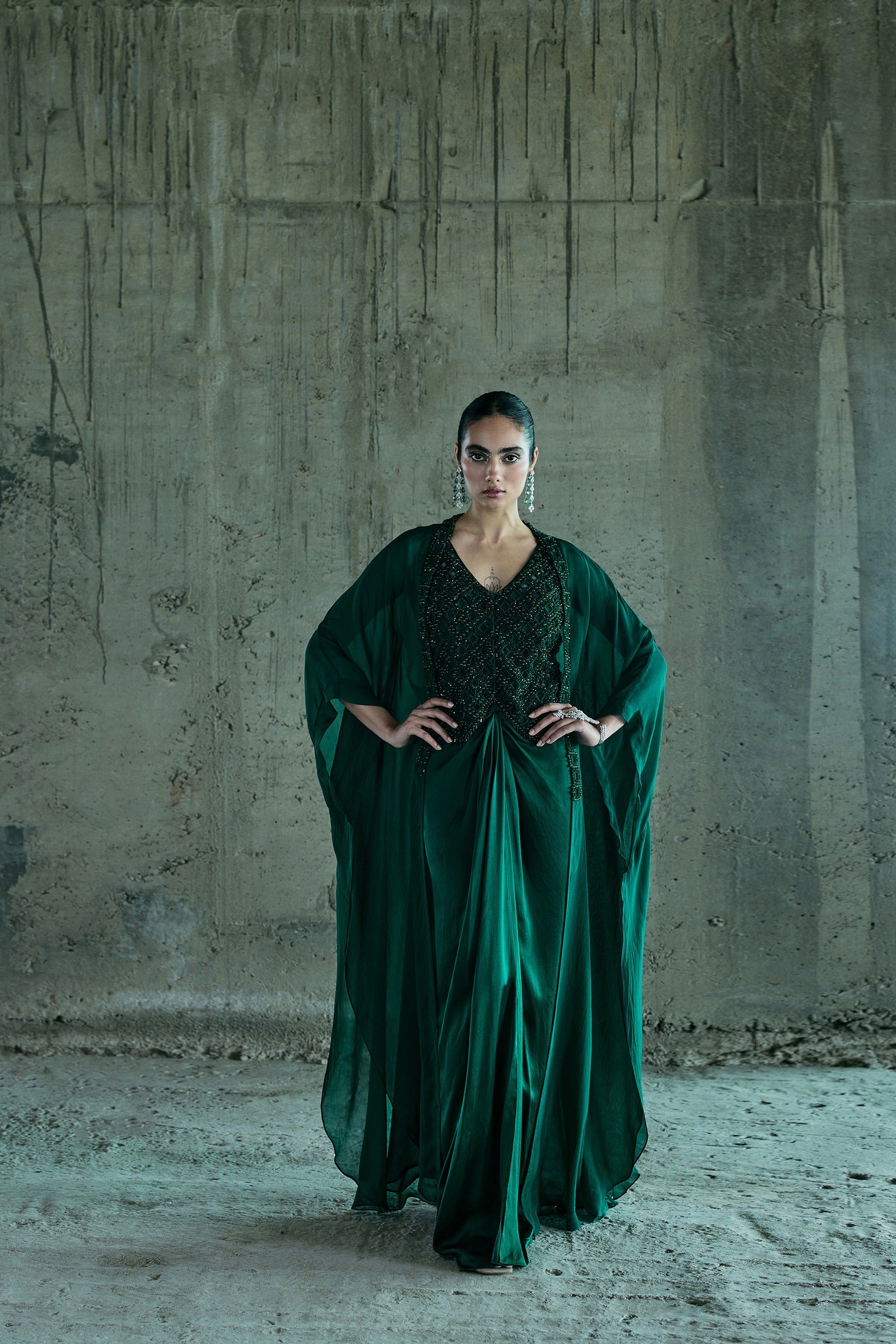 Emerald Crystal Jacket Set Paired With A Cape