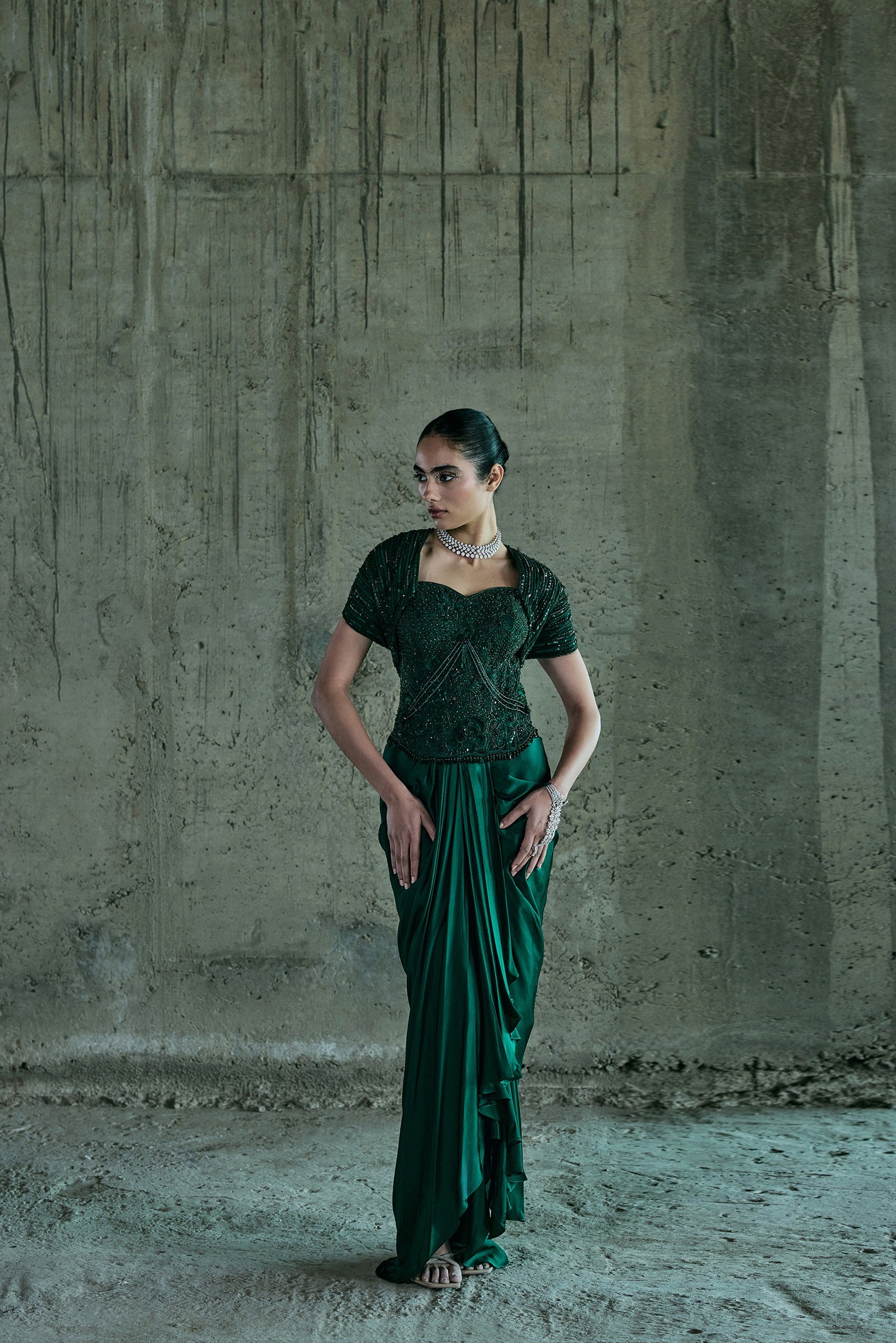 Emerald Structured Corset With Skirt Set