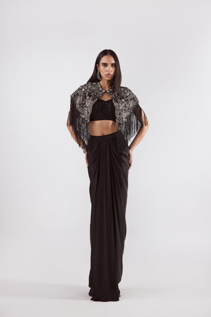 Black Cape-Skirt Set