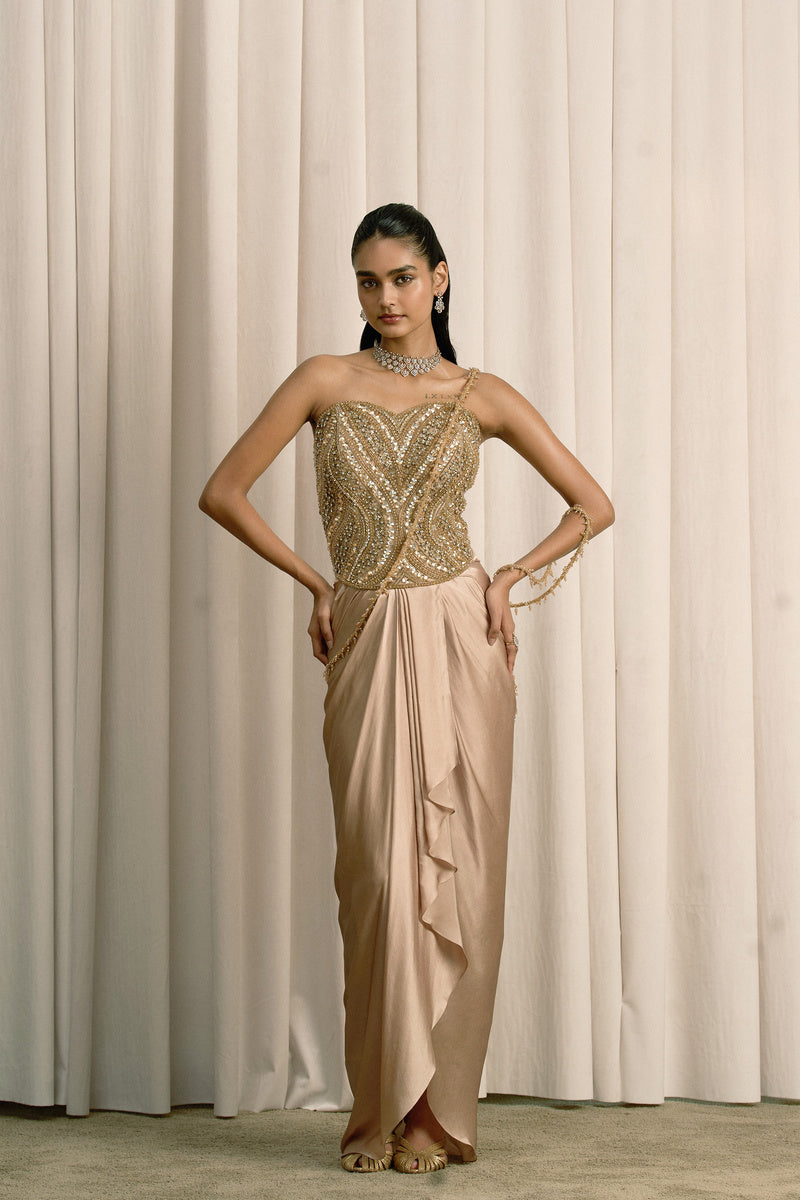 BEIGE CORSET WITH DRAPED SKIRT