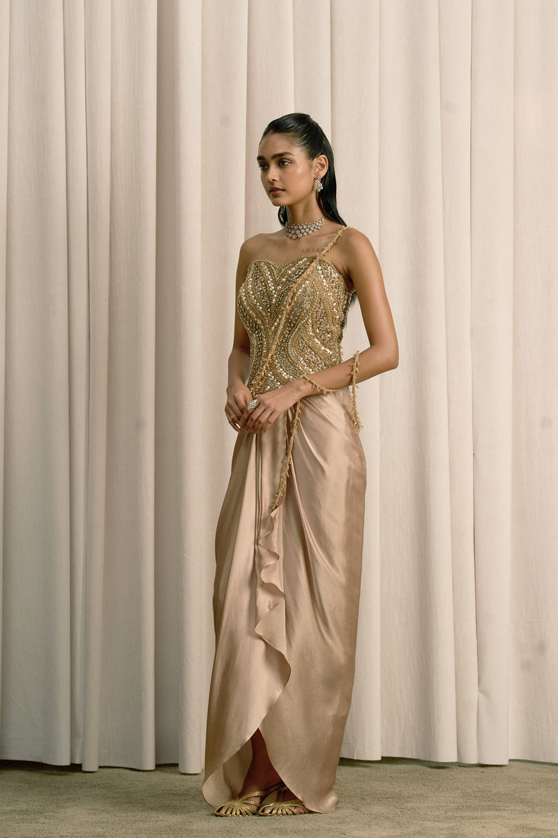 BEIGE CORSET WITH DRAPED SKIRT