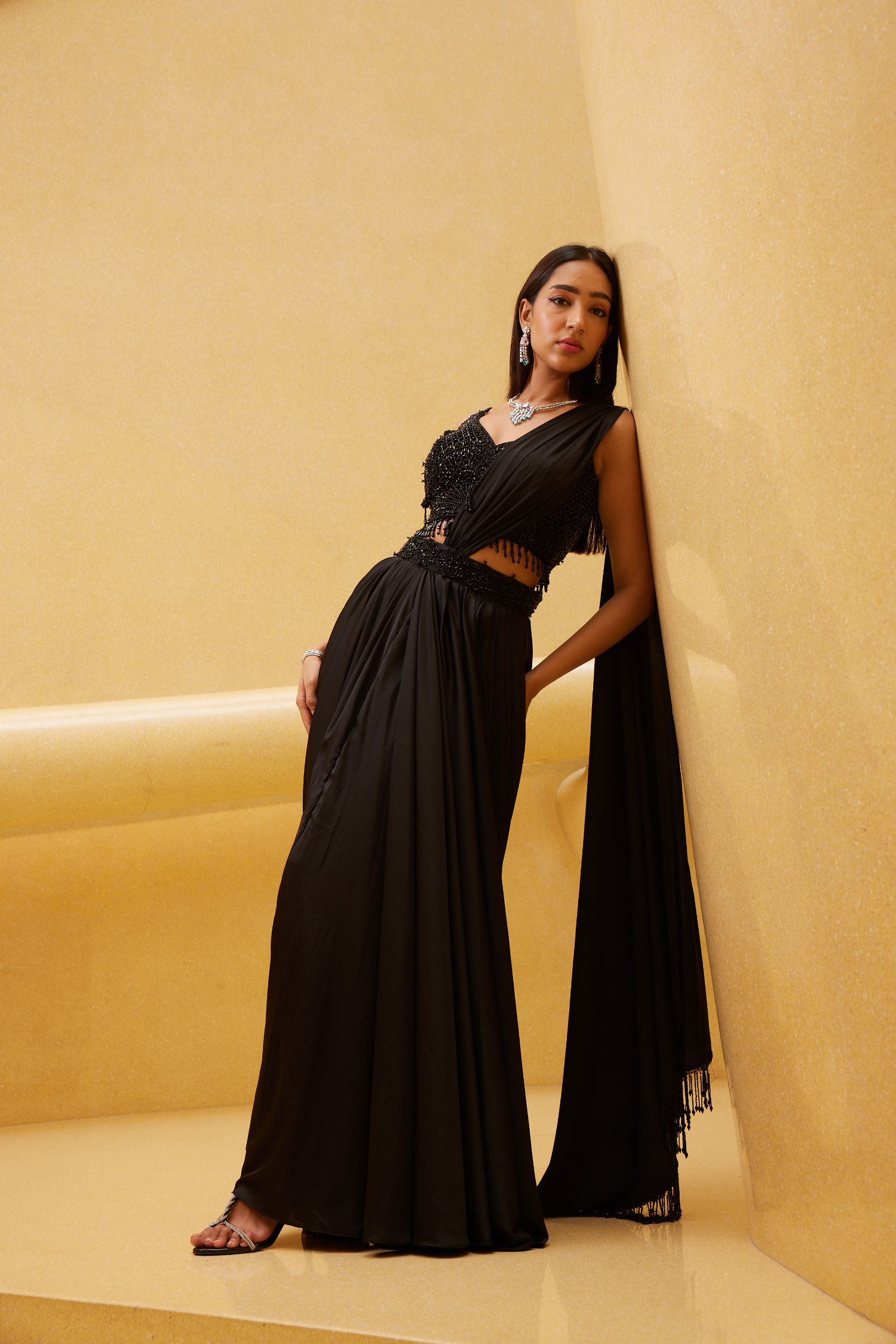 Black Drape Saree
