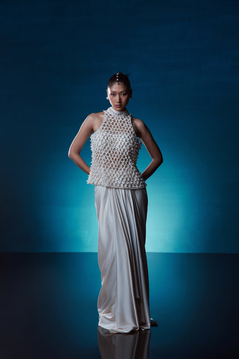 Ivory Pearl Cutwork Top With Skirt