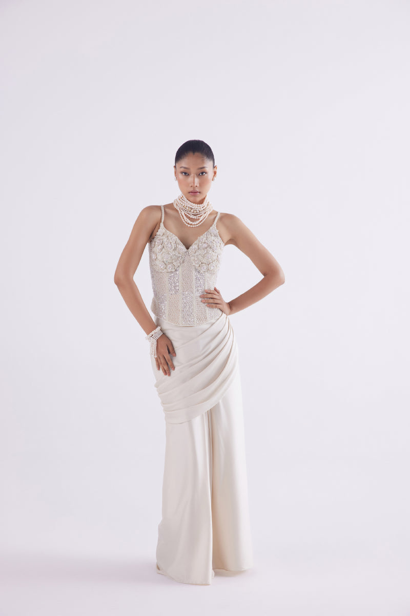 Ivory Corset Top With Draped Skirt