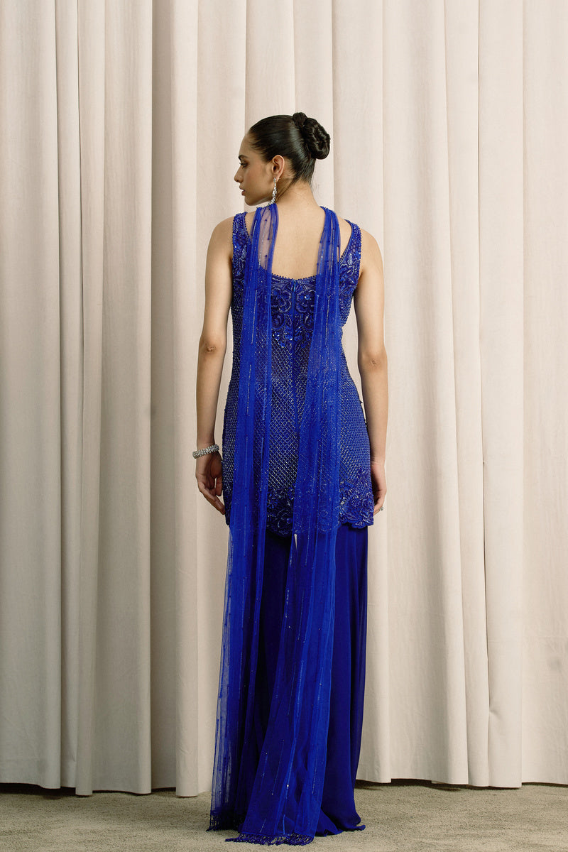 ROYAL BLUE EMBROIDERED SHARARA SET WITH DUPATTA