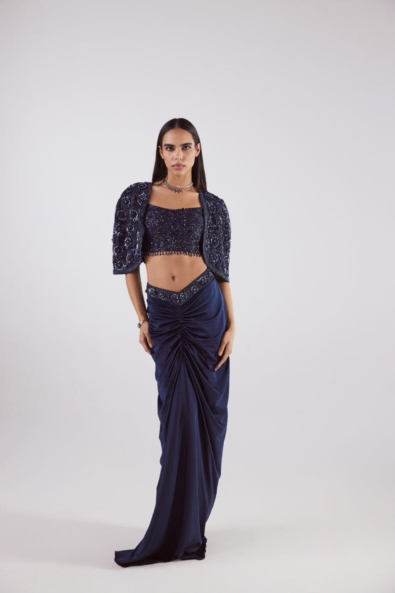 Navy Short Cape- Skirt Set