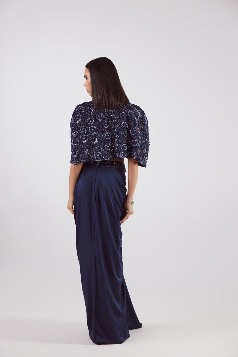Navy Short Cape- Skirt Set