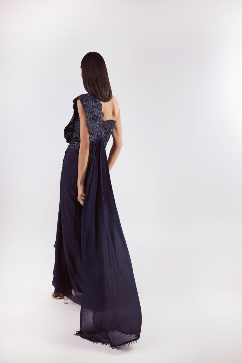 Navy Corset Drape Saree Set