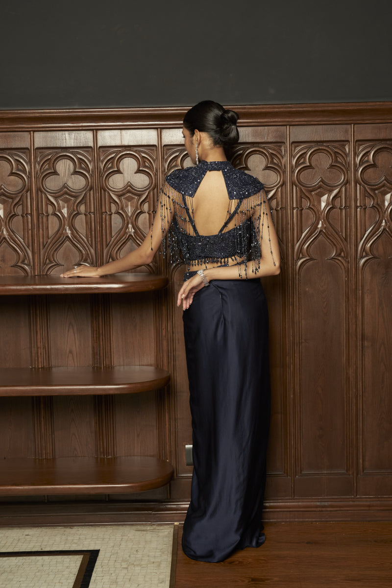 Navy Indo-Western Cape-Skirt Set
