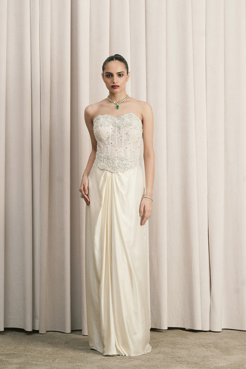 IVORY CORSET WITH STRUCTURED SATIN SKIRT