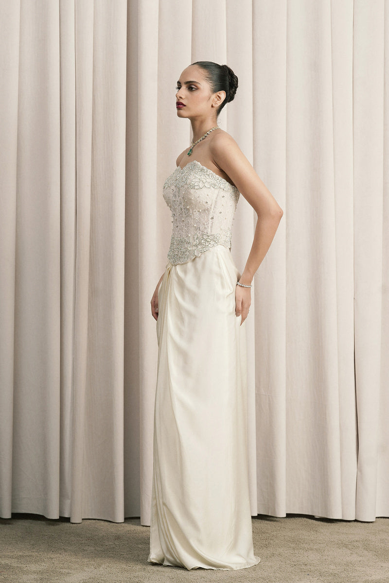 IVORY CORSET WITH STRUCTURED SATIN SKIRT