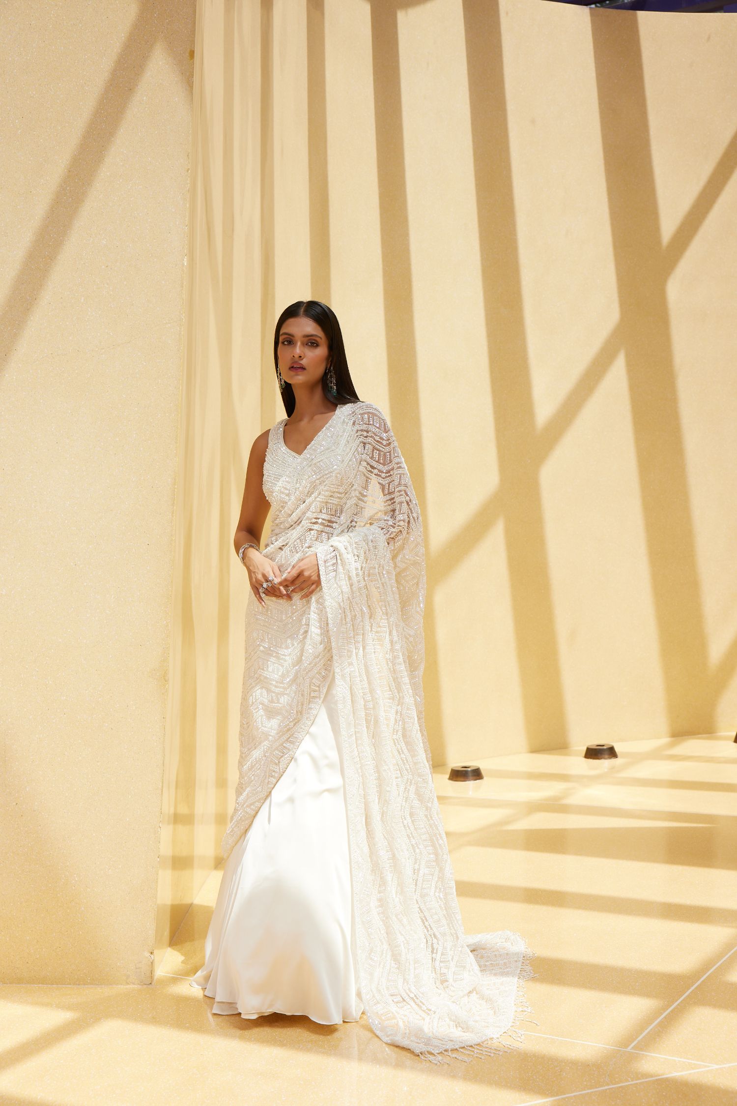 Ivory Drape Skirt Saree
