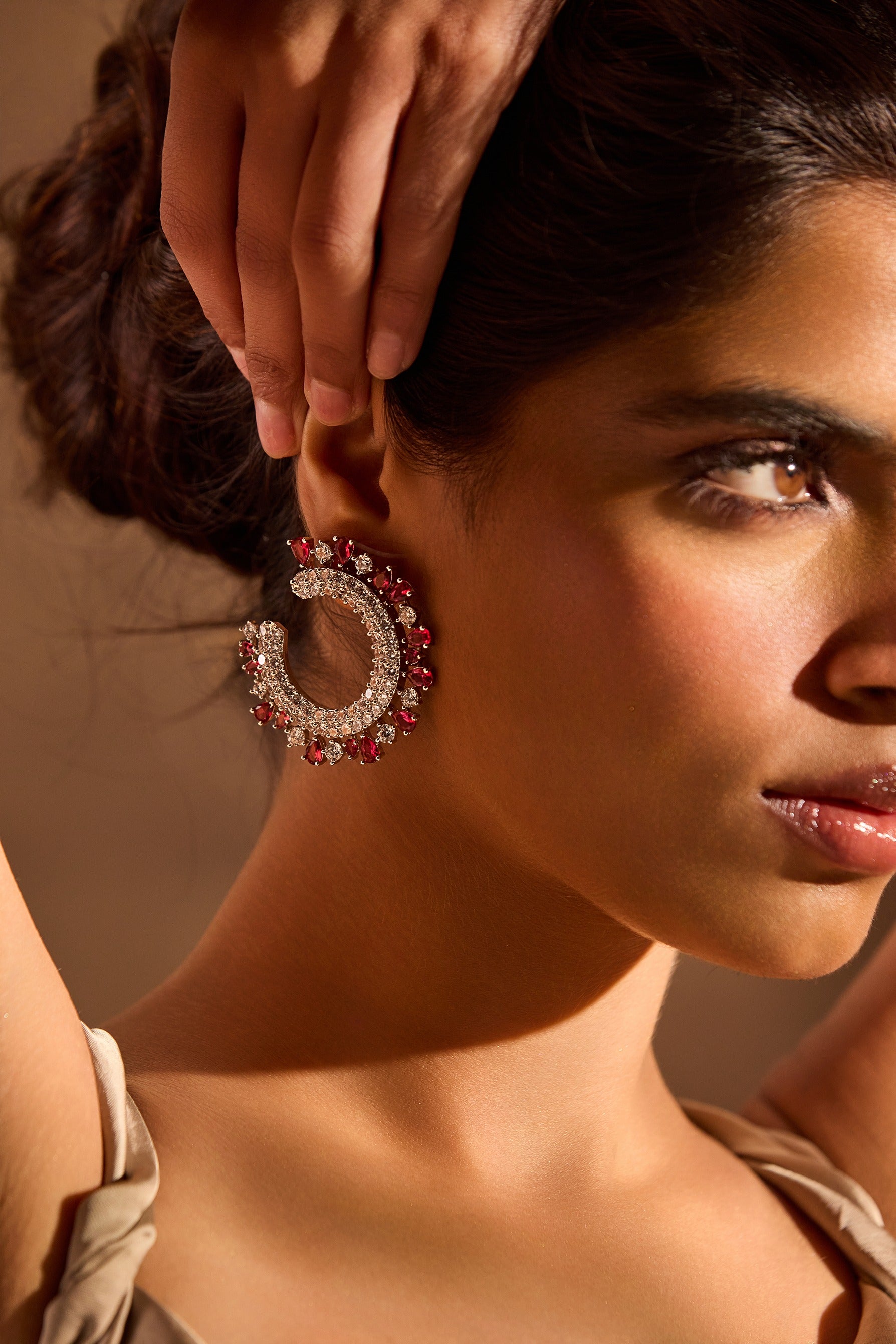 Royal crescent Ruby diamond earring