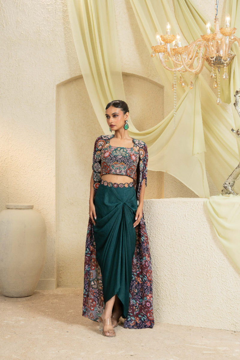 Mystic Vine Hand-Embroidered Cape Set