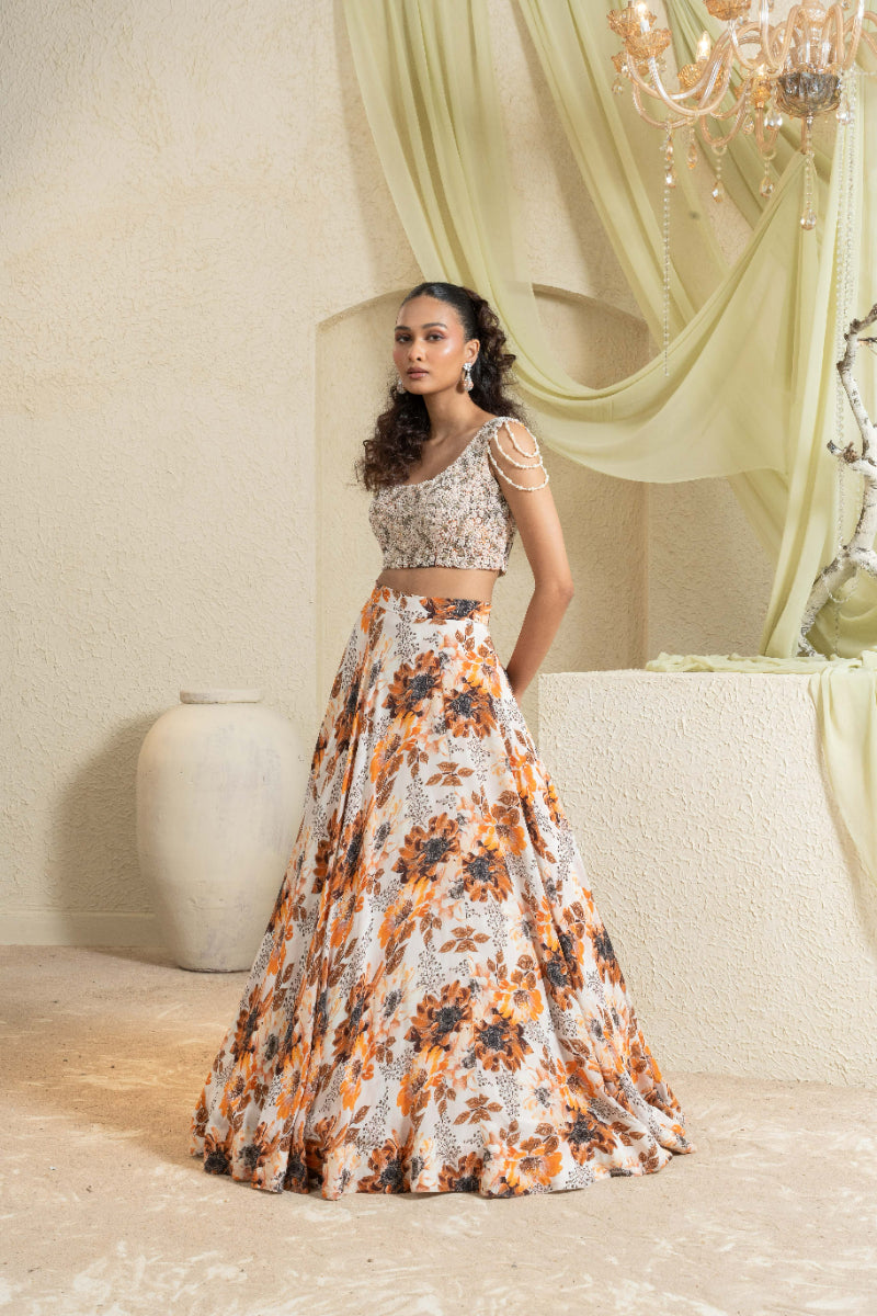 Amber Field Hand-Embroidered Lehenga