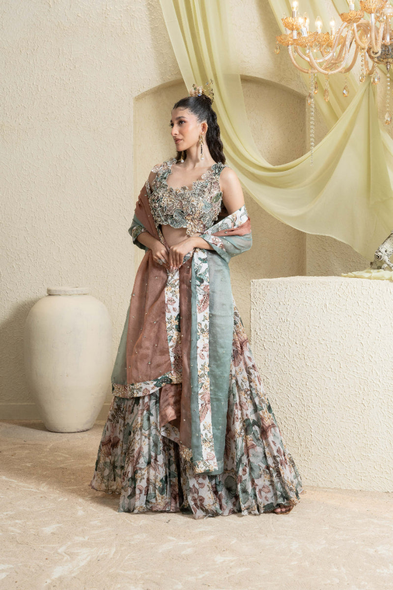 Muted Garden Hand-Embroidered Lehenga