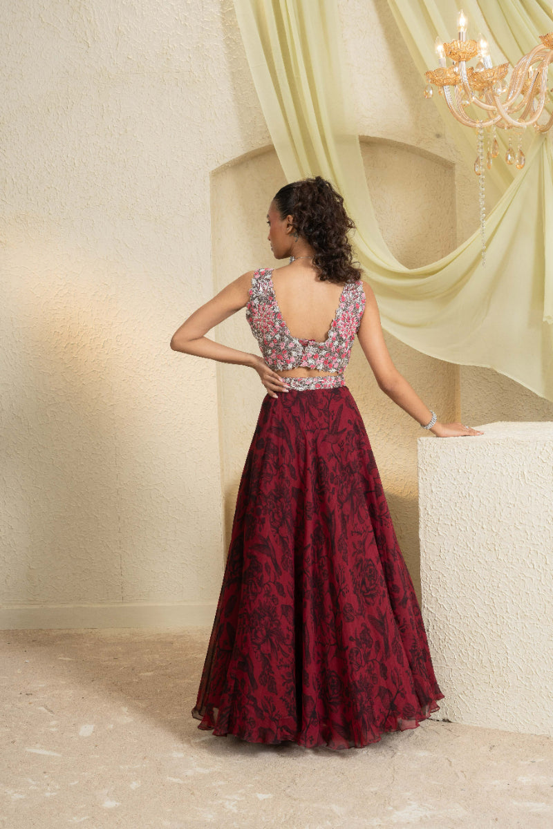 Shadow Rose Hand-Embroidered Lehenga Without Dupatta